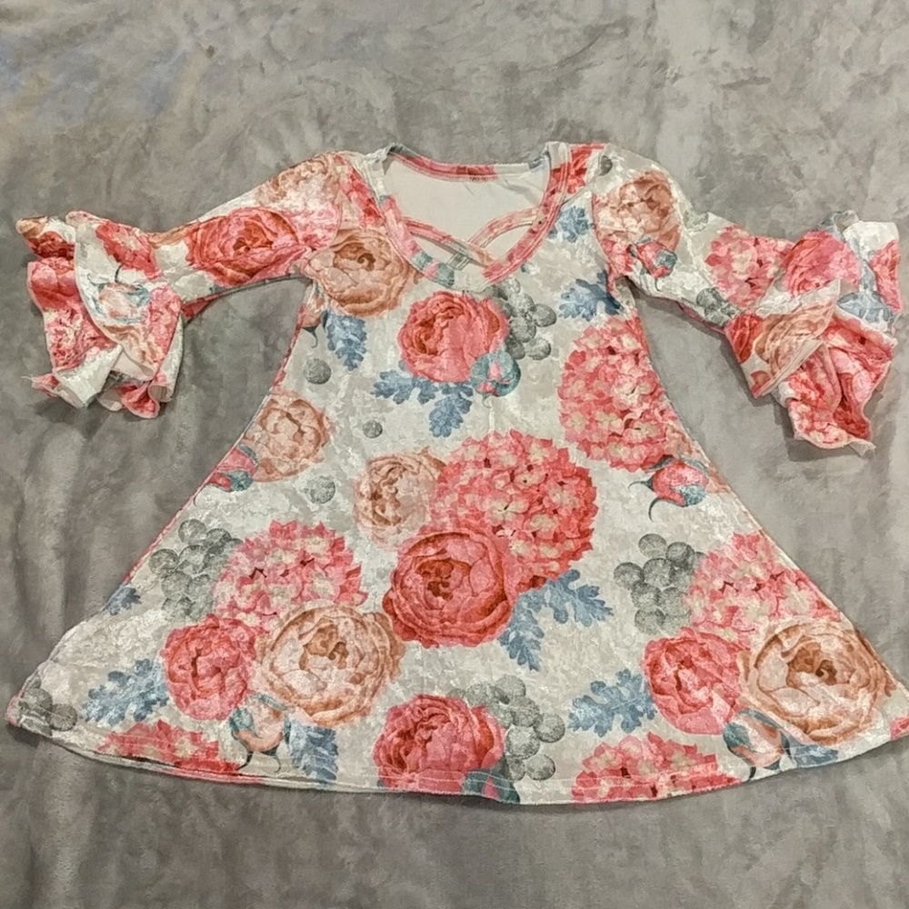 Girls Velvet Floral Dress